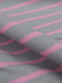 Sterling Gray/Taffy Pink Cotton/Lycra Horizontal Stripe Print Jersey Knit 70W