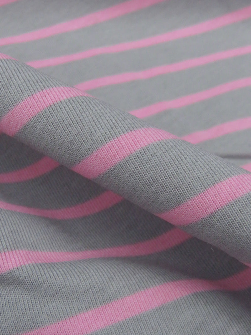 Sterling Gray/Taffy Pink Cotton/Lycra Horizontal Stripe Print Jersey Knit 70W