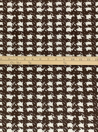 Cocoa Brown/Off-White 100% Silk Abstract Houndstooth-Look Print Crepe de Chine - NY Designer - 44W