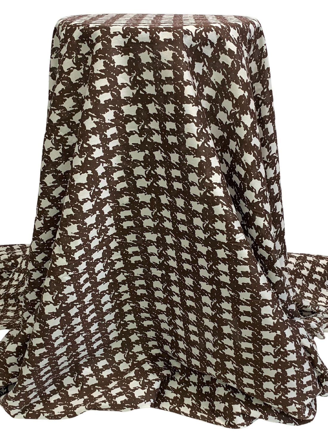 Cocoa Brown/Off-White 100% Silk Abstract Houndstooth-Look Print Crepe de Chine - NY Designer - 44W