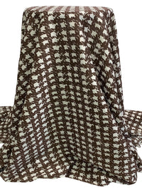 Cocoa Brown/Off-White 100% Silk Abstract Houndstooth-Look Print Crepe de Chine - NY Designer - 44W