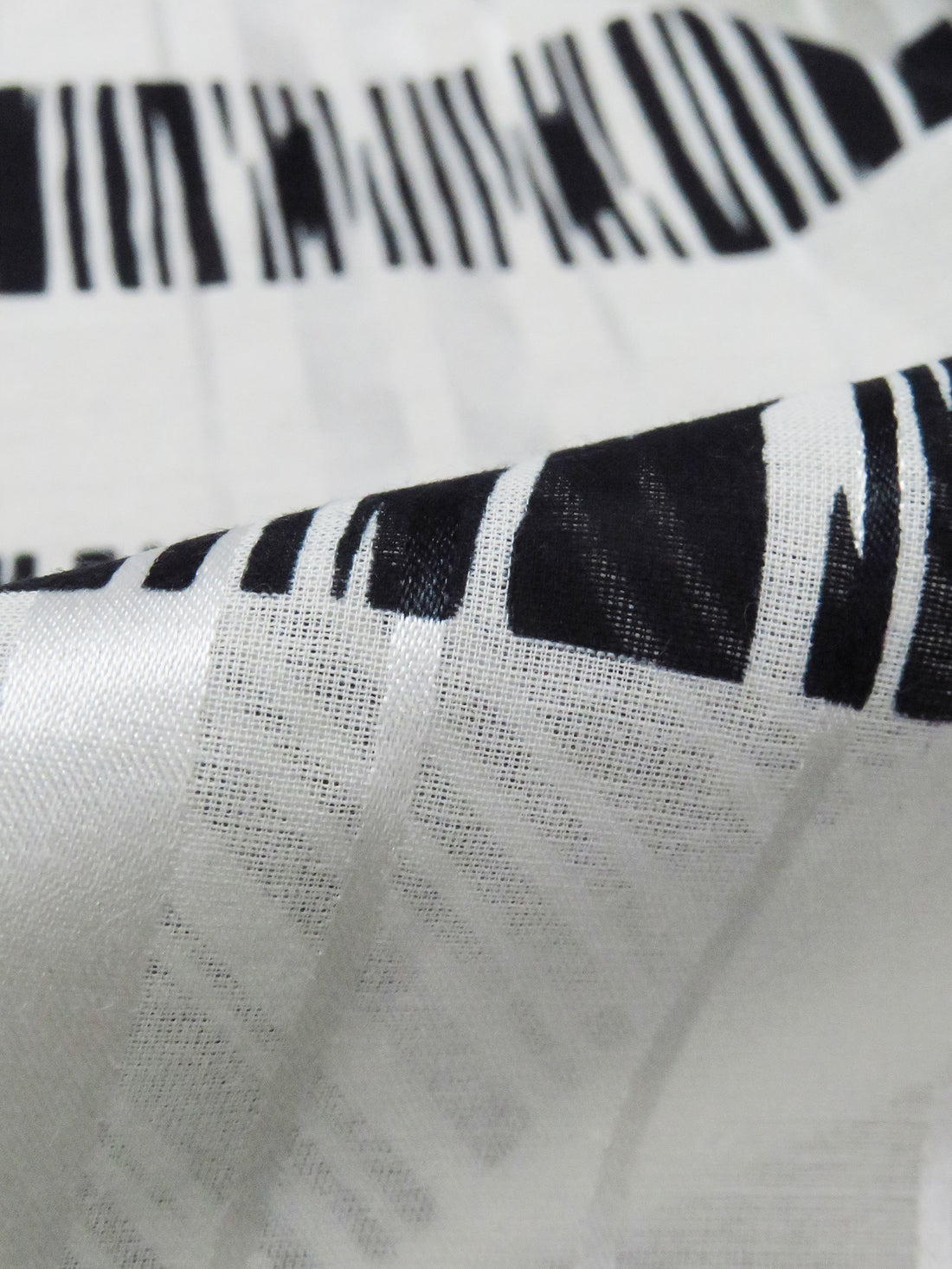 Black/Bone White/Bright White Silk/Cotton Horizontal Distressed Stripe Print On Vertical Sateen Stripe Voile - NY Designer - 45W