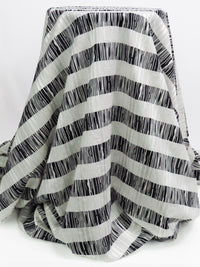 Black/Bone White/Bright White Silk/Cotton Horizontal Distressed Stripe Print On Vertical Sateen Stripe Voile - NY Designer - 45W