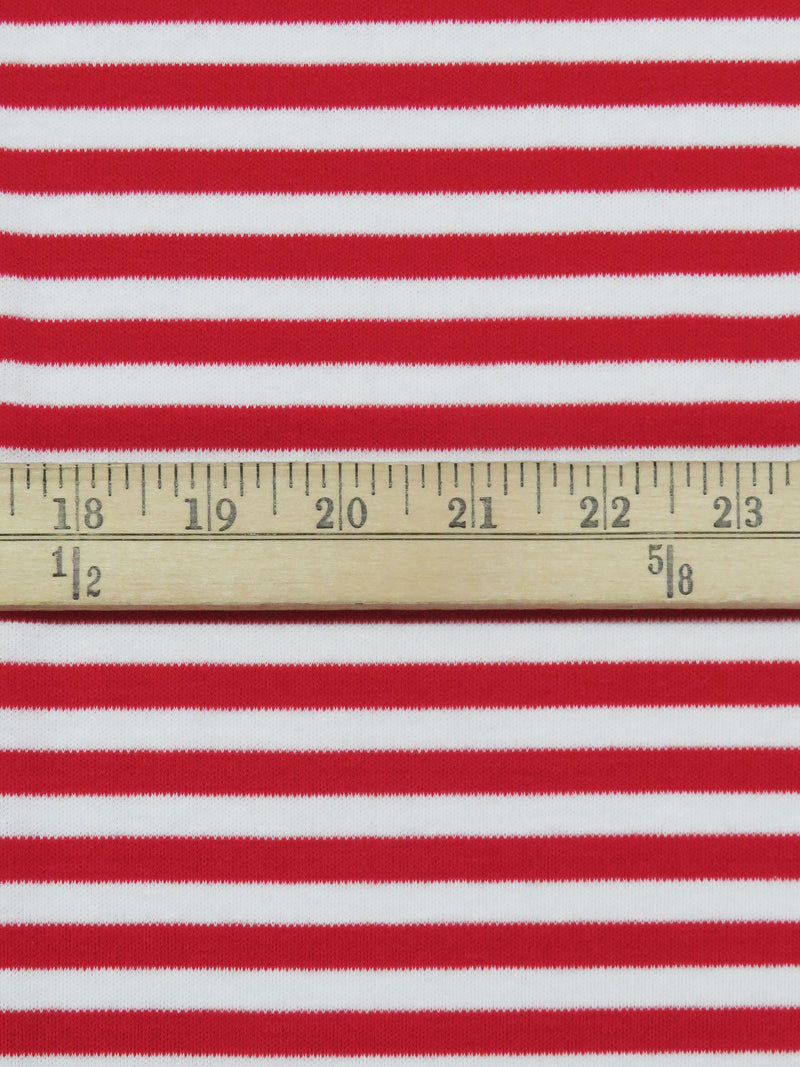 White/Candy Red Cotton/Polyester Horizontal Stripe Interlock Knit 62W