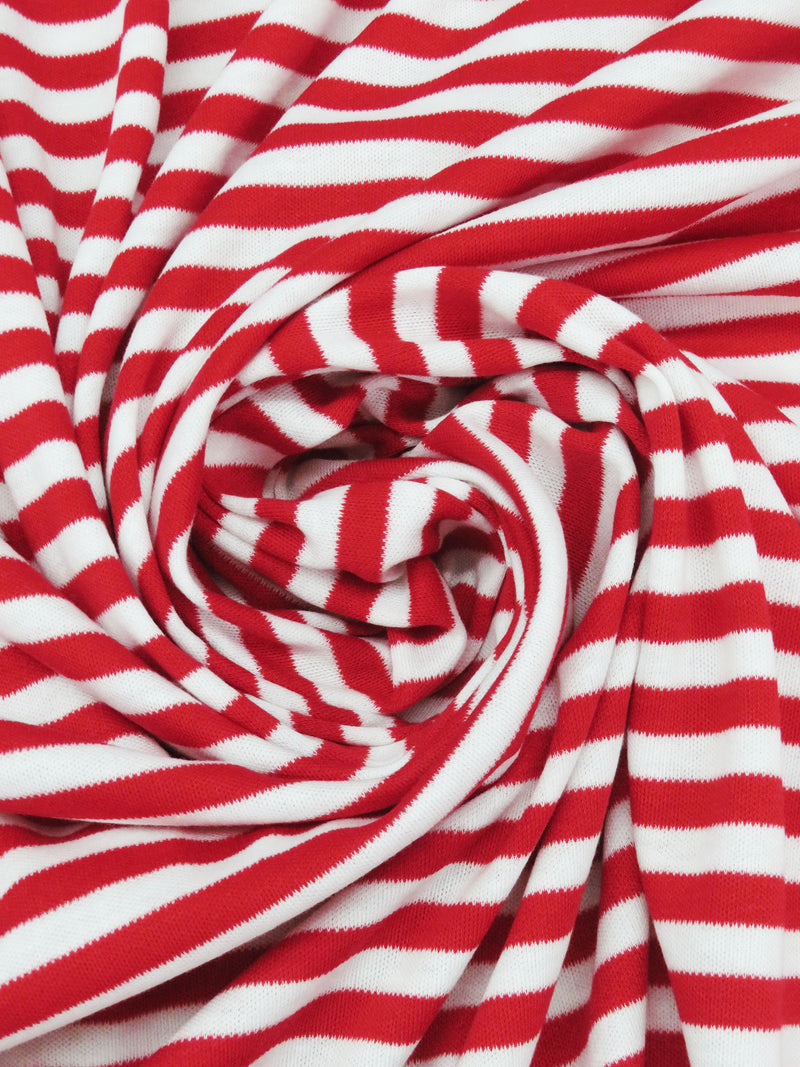 White/Candy Red Cotton/Polyester Horizontal Stripe Interlock Knit 62W