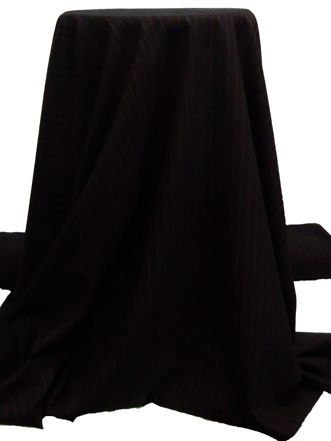 Black/Red Polyester/Wool Vertical Pinstripe Weave Suiting 61W