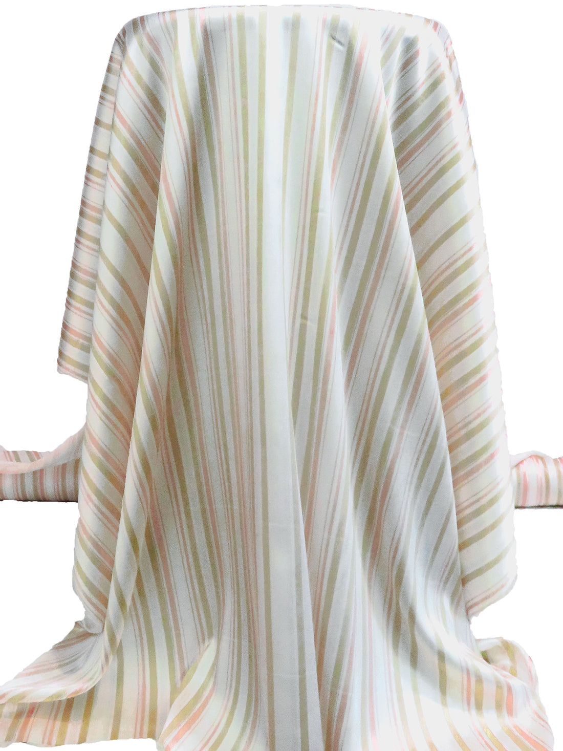 Dusty Coral/Off-White/Ecru/Multi Silk/Lycra Vertical Stripe Print Stretch Charmeuse - NY Designer - 41W