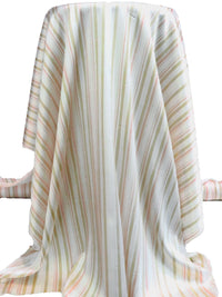 Dusty Coral/Off-White/Ecru/Multi Silk/Lycra Vertical Stripe Print Stretch Charmeuse - NY Designer - 41W