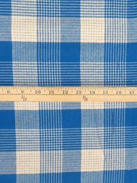 Dark Caribbean Blue/White Sand 100% Cotton Plaid Weave Flannel Shirting 59W