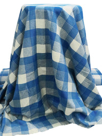 Dark Caribbean Blue/White Sand 100% Cotton Plaid Weave Flannel Shirting 59W