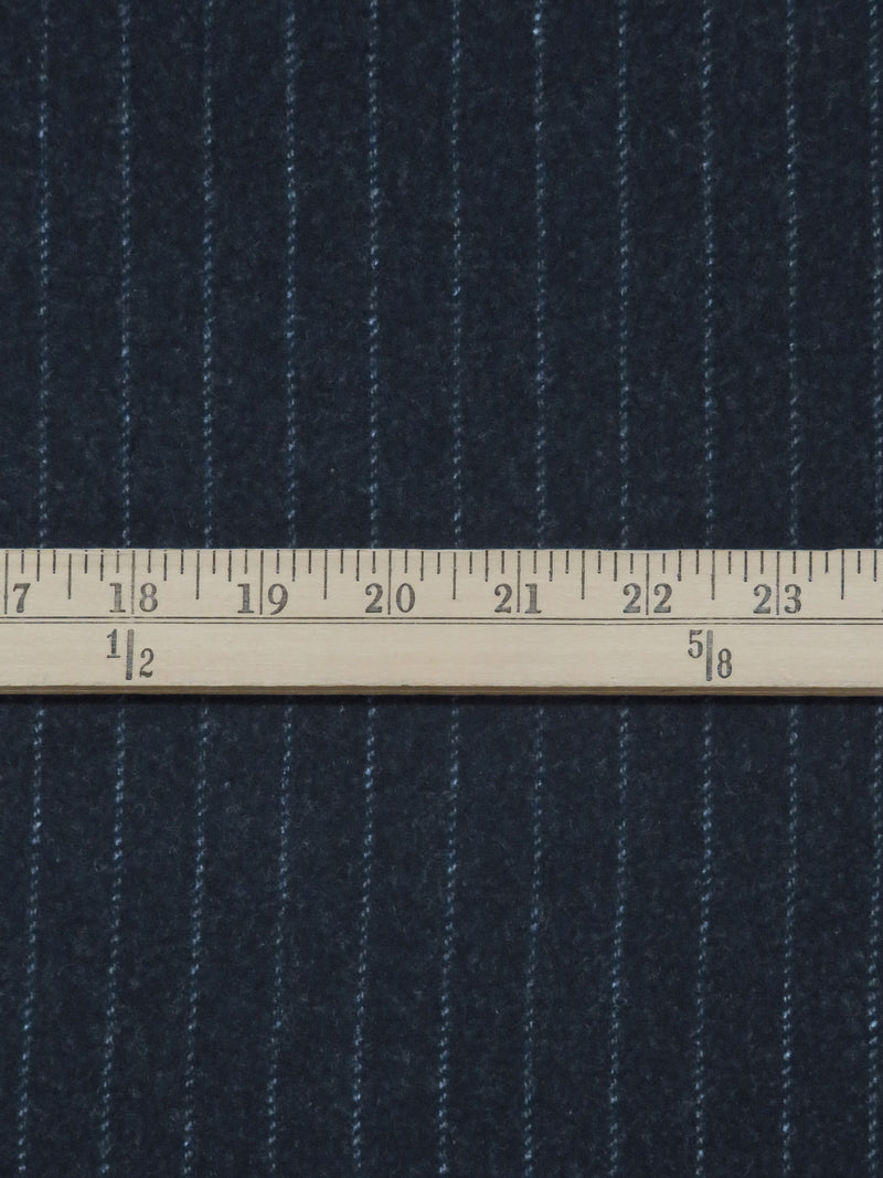 Heathered Slate Blue/Pale Cloud Gray Wool/Nylon Vertical Stripe Flannel Suiting - NY Designer - 55W