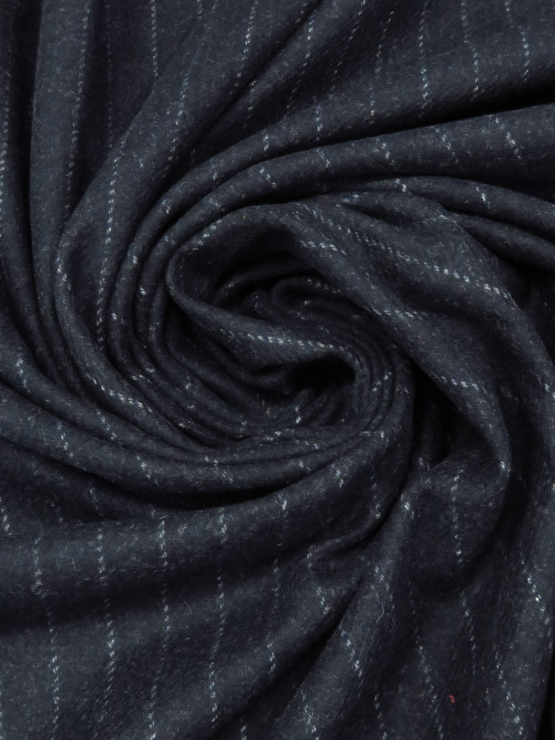 Heathered Slate Blue/Pale Cloud Gray Wool/Nylon Vertical Stripe Flannel Suiting - NY Designer - 55W