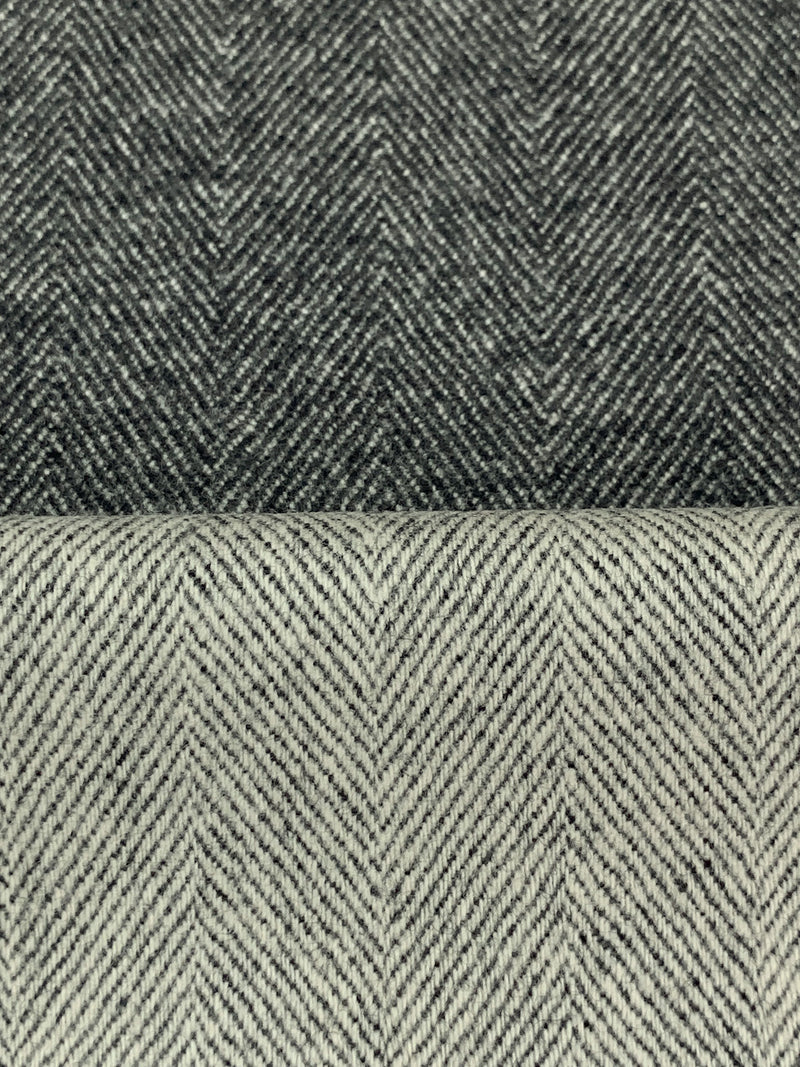 Black/Pale Gray 100% Worsted Wool Herringbone Flannel Suiting - NY Designer - 56W