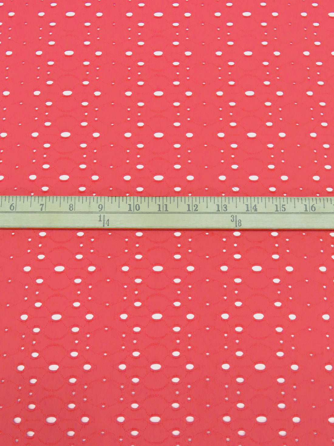Vivid Dark Coral Pink Polyester/Lycra Abstract Floral Weave Eyelet Knit 54W