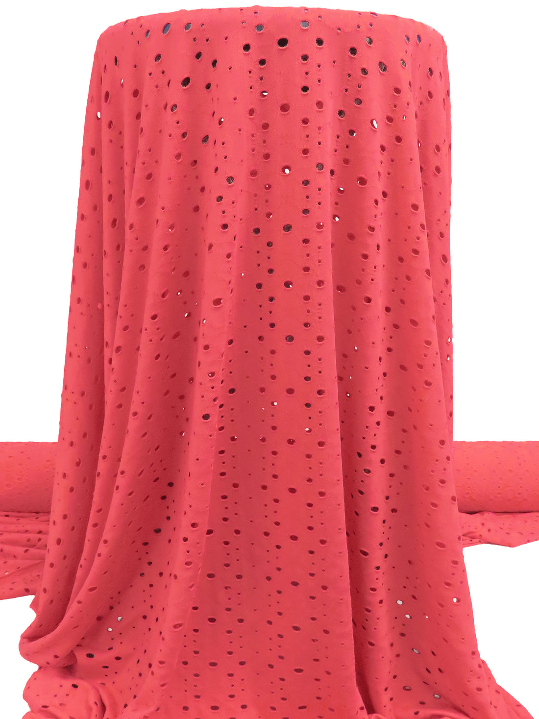 Vivid Dark Coral Pink Polyester/Lycra Abstract Floral Weave Eyelet Knit 54W