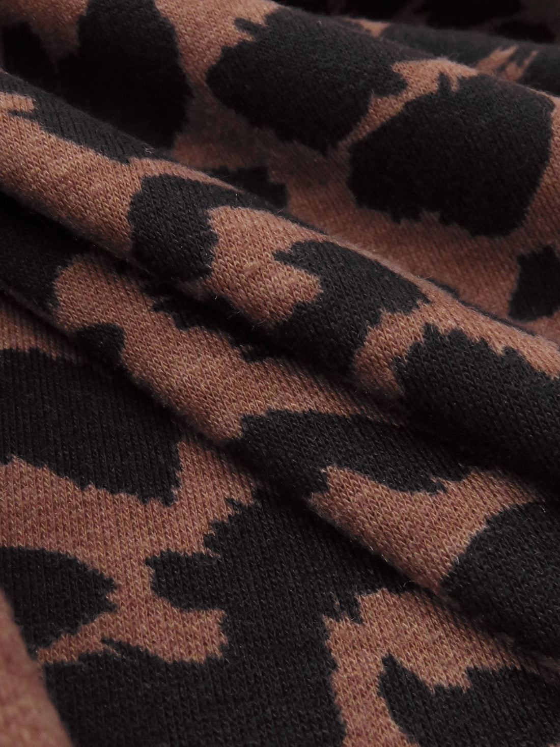 Terra Cotta Brown/Black Polyester/Lycra Animal Print French Terry Knit 57W