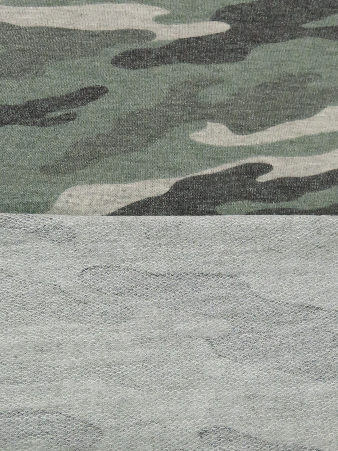 Kale Green/Wet Cement/Muted Black/Multi Polyester/Lycra Heathered Camouflage Print French Terry Knit 60W