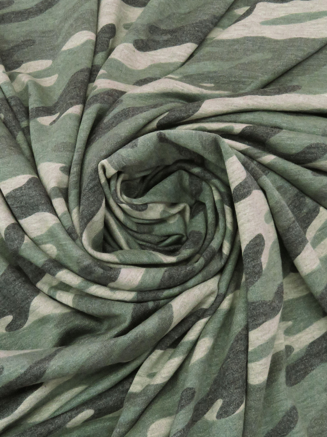 Kale Green/Wet Cement/Muted Black/Multi Polyester/Lycra Heathered Camouflage Print French Terry Knit 60W