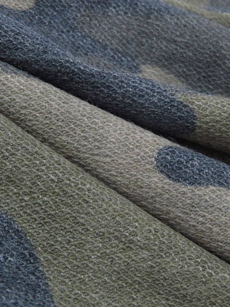 Dark Olive/Muted Black/Pale Cedar Brown/Multi Polyester/Lycra Heathered Camouflage Print French Terry Knit 60W