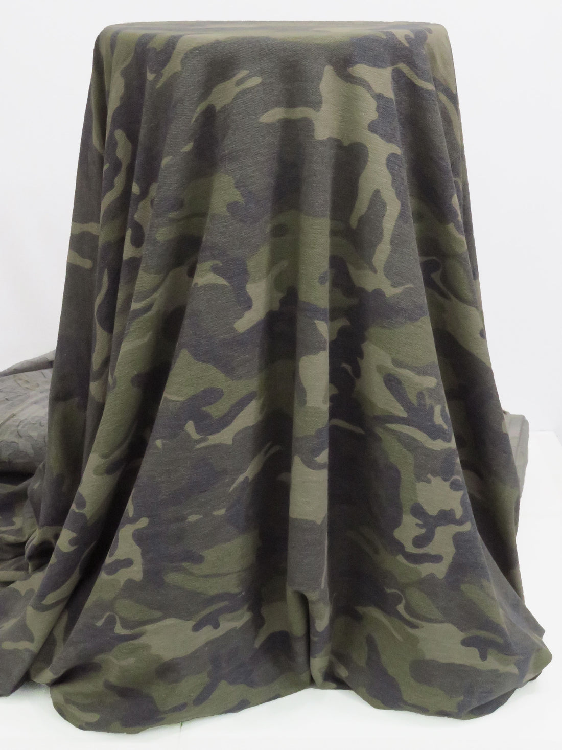 Dark Olive/Muted Black/Pale Cedar Brown/Multi Polyester/Lycra Heathered Camouflage Print French Terry Knit 60W