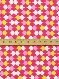 Paradise Pink/White/Bubblegum Pink/Sunflower Yellow Polyester/Lycra Retro Fan Print Double Brushed Knit 58W