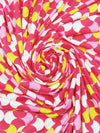 Paradise Pink/White/Bubblegum Pink/Sunflower Yellow Polyester/Lycra Retro Fan Print Double Brushed Knit 58W