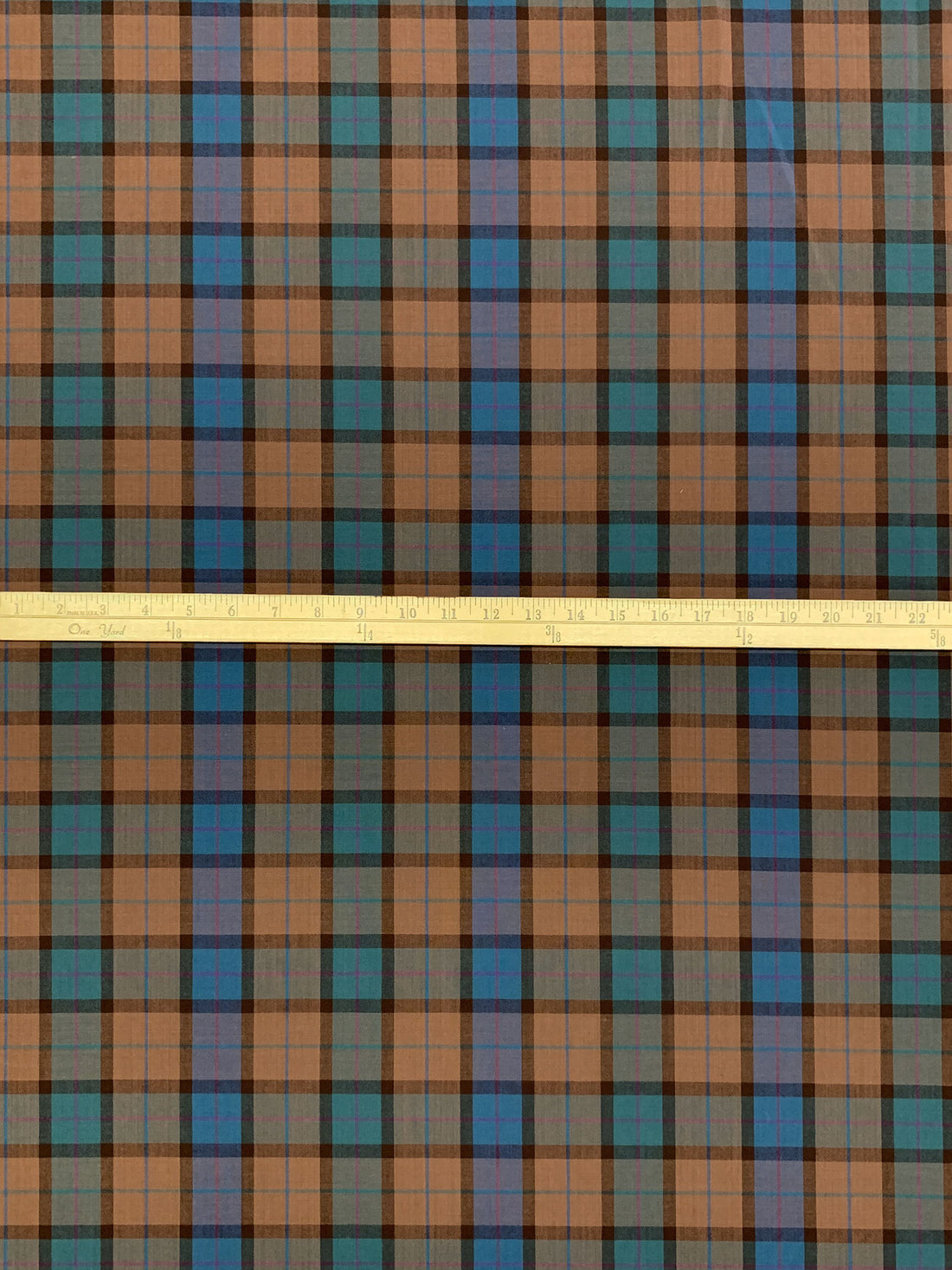 Sea Blue/Coffee Brown/Multi Wool/Nylon Tropical Weight Plaid Suiting 63W