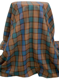 Sea Blue/Coffee Brown/Multi Wool/Nylon Tropical Weight Plaid Suiting 63W