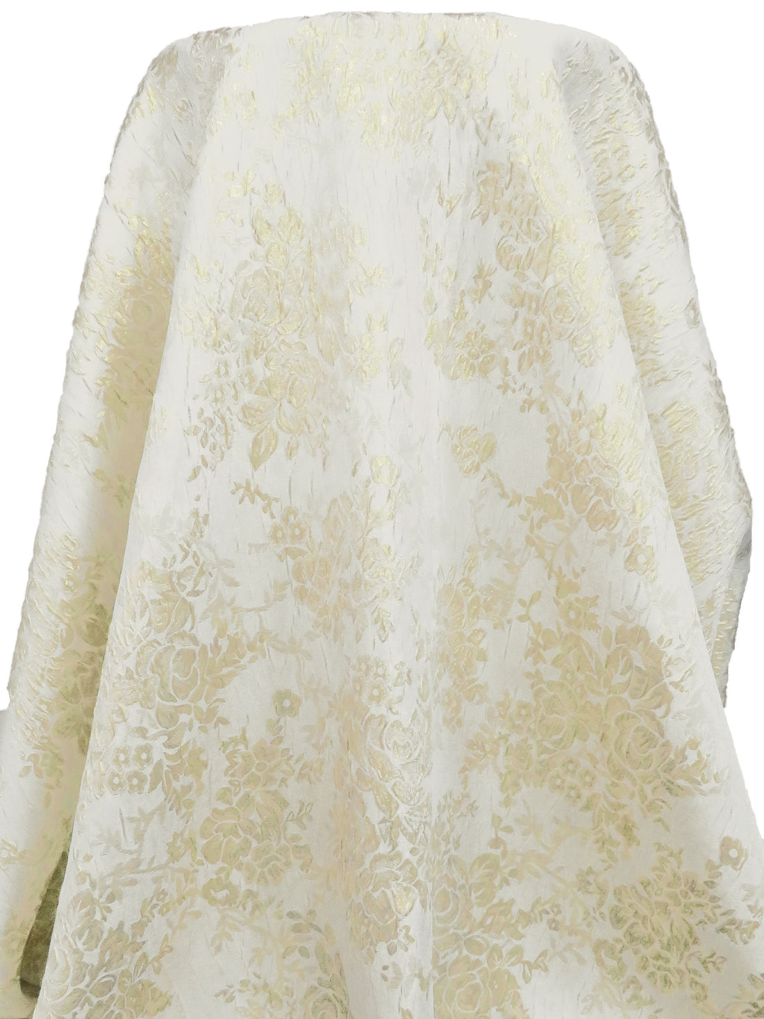 Gold/White Polyester/Metallic Floral Cluster Weave Jacquard - NY Designer - 54W