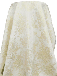 Gold/White Polyester/Metallic Floral Cluster Weave Jacquard - NY Designer - 54W