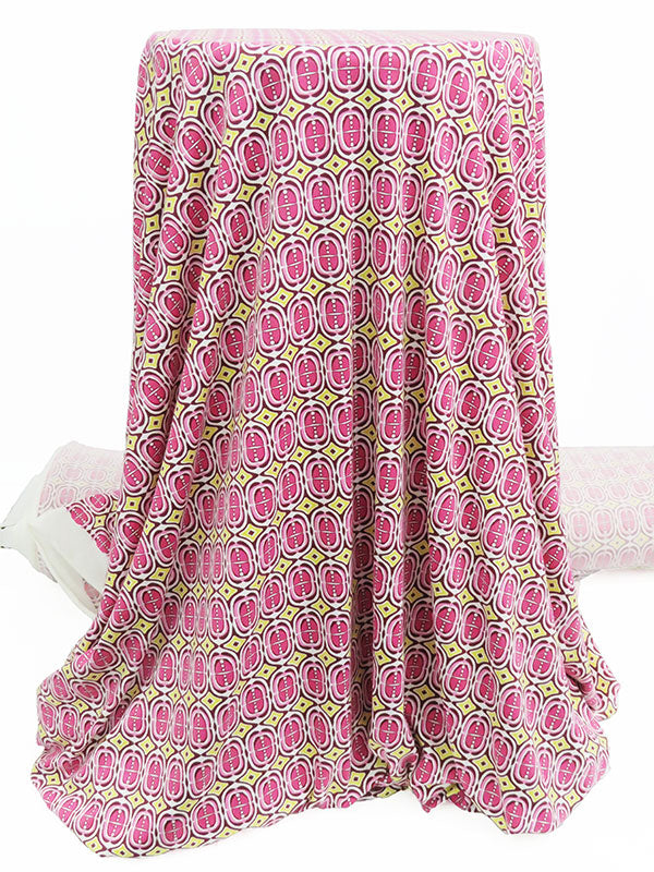 Fruit Punch Pink/Sunflower/Plum/Multi Polyester/Lycra Retro Geometric Print Double Brushed Knit 58W