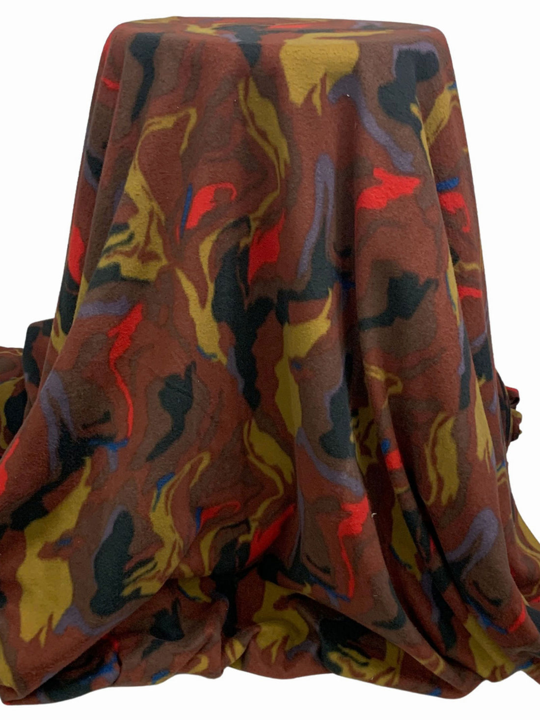 Chestnut/Black/Earthy Gold 100% Polyester Abstract Print Polar Fleece - NY Designer - 60W