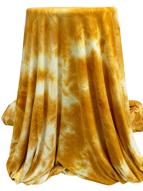 Goldenrod/Off-White Polyester/Lycra Tie-Dye Print Double Brushed Knit 58W