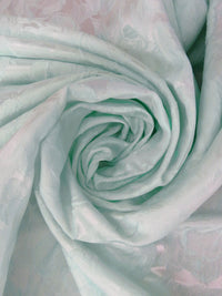 Pastel Teal 100% Polyester Floral Print Satin Jacquard - NY Designer - 64W