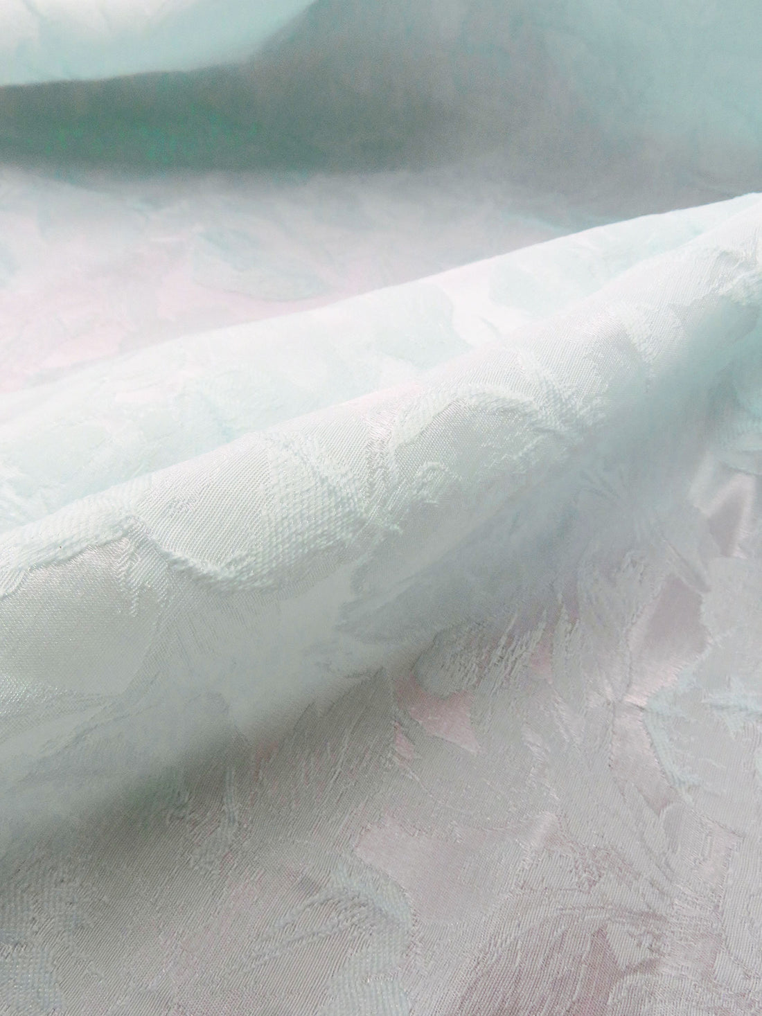 Pastel Teal 100% Polyester Floral Print Satin Jacquard - NY Designer - 64W