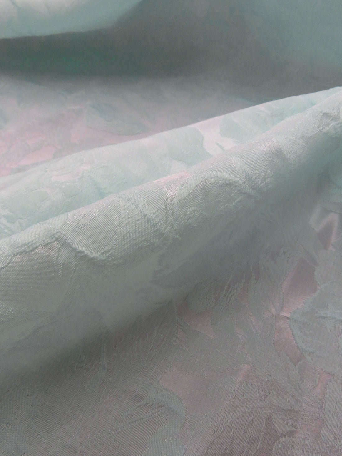 Pastel Teal 100% Polyester Floral Print Satin Jacquard - NY Designer - 64W