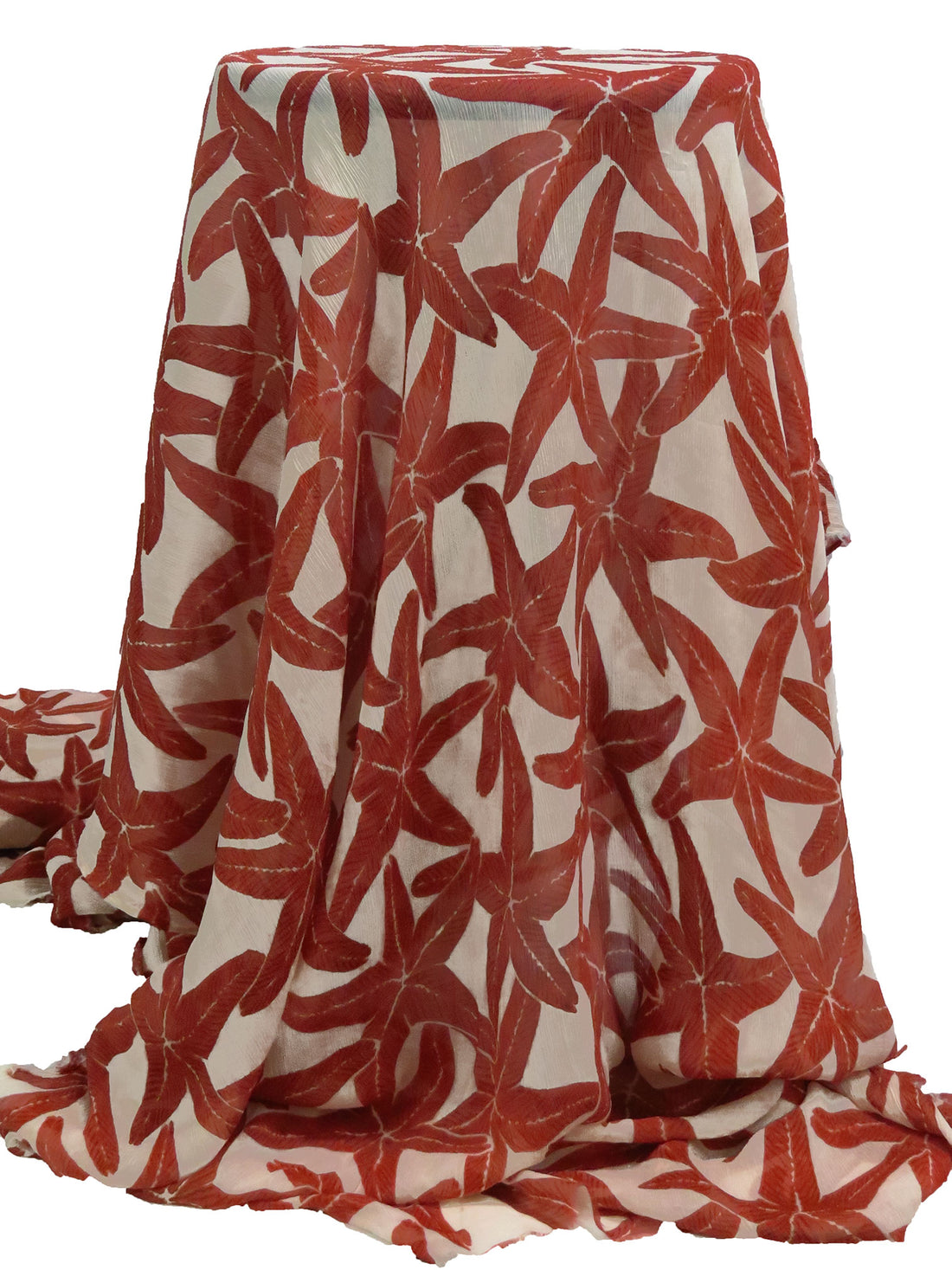 Reddish-Brown/Off White 100% Rayon Starfish Print Crinkle Chiffon - NY Designer - 46W