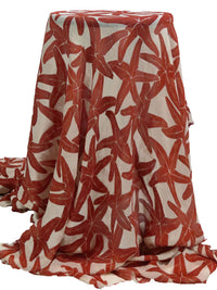 Reddish-Brown/Off White 100% Rayon Starfish Print Crinkle Chiffon - NY Designer - 46W