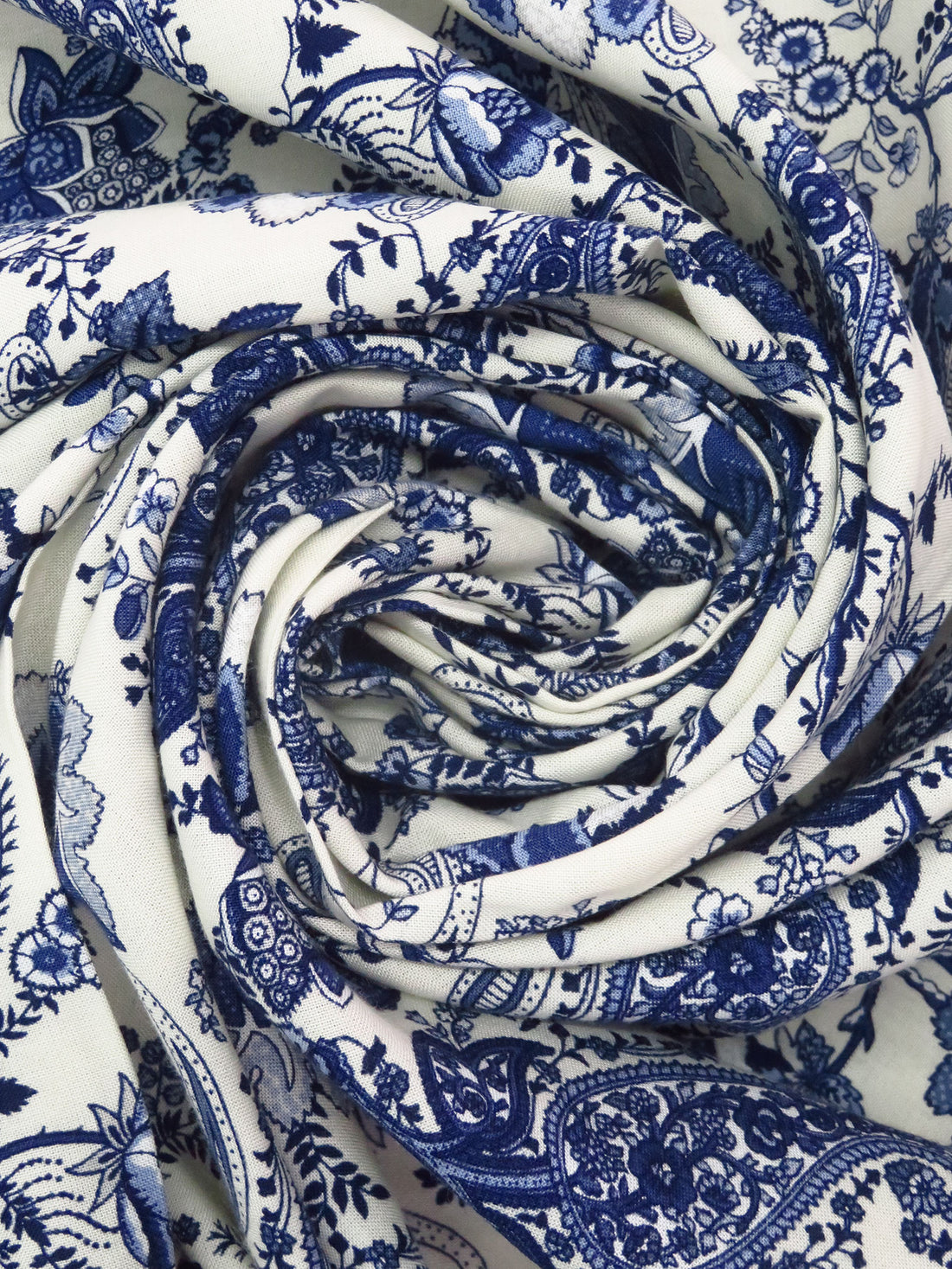 Off-White/Dark Denim/Muted Navy/Multi 100% Rayon Floral Paisley Print Challis 42W