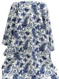 Off-White/Dark Denim/Muted Navy/Multi 100% Rayon Floral Paisley Print Challis 42W