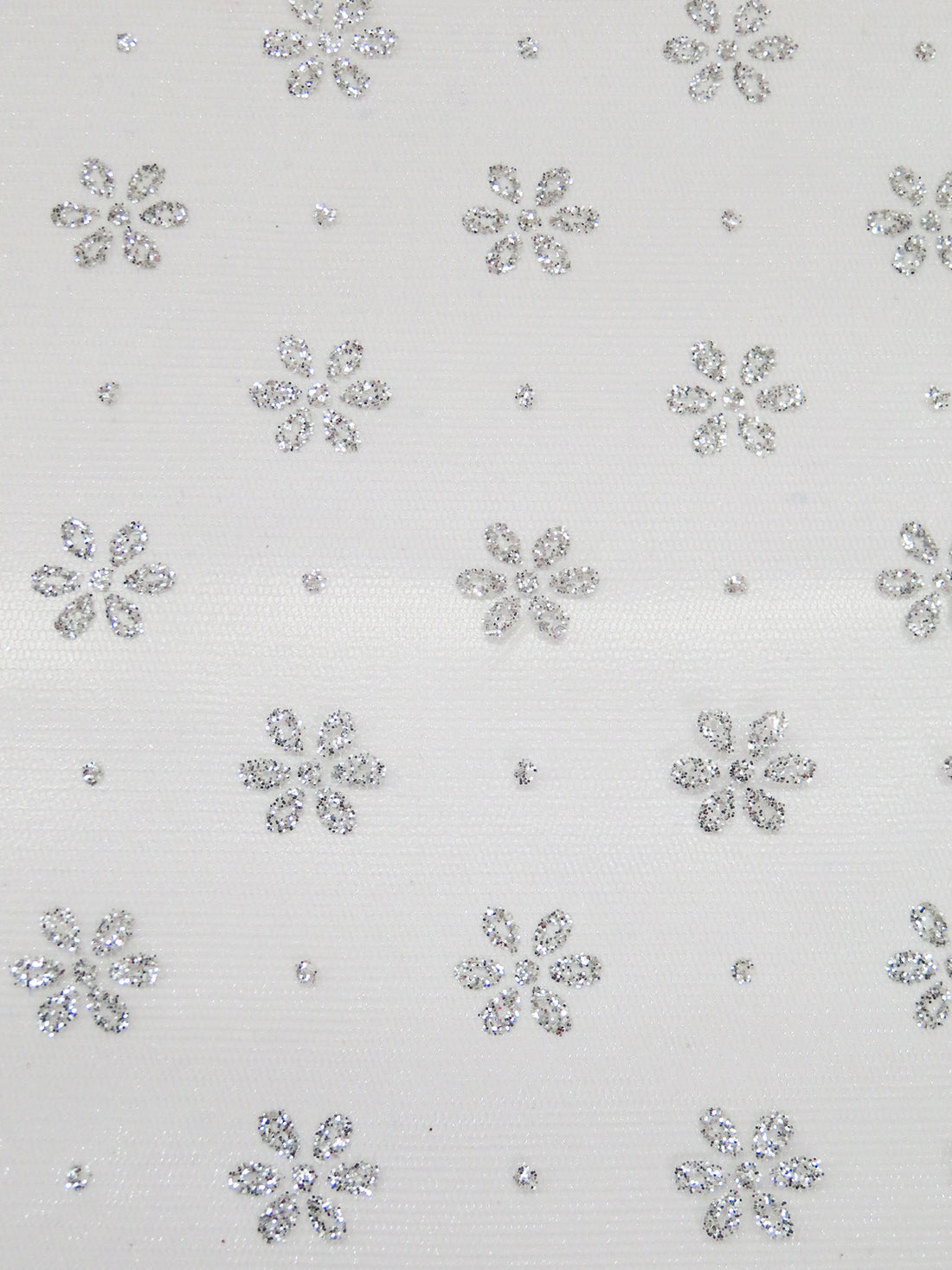 Silver 100% Nylon Floral & Dot Glitter Netting 60W