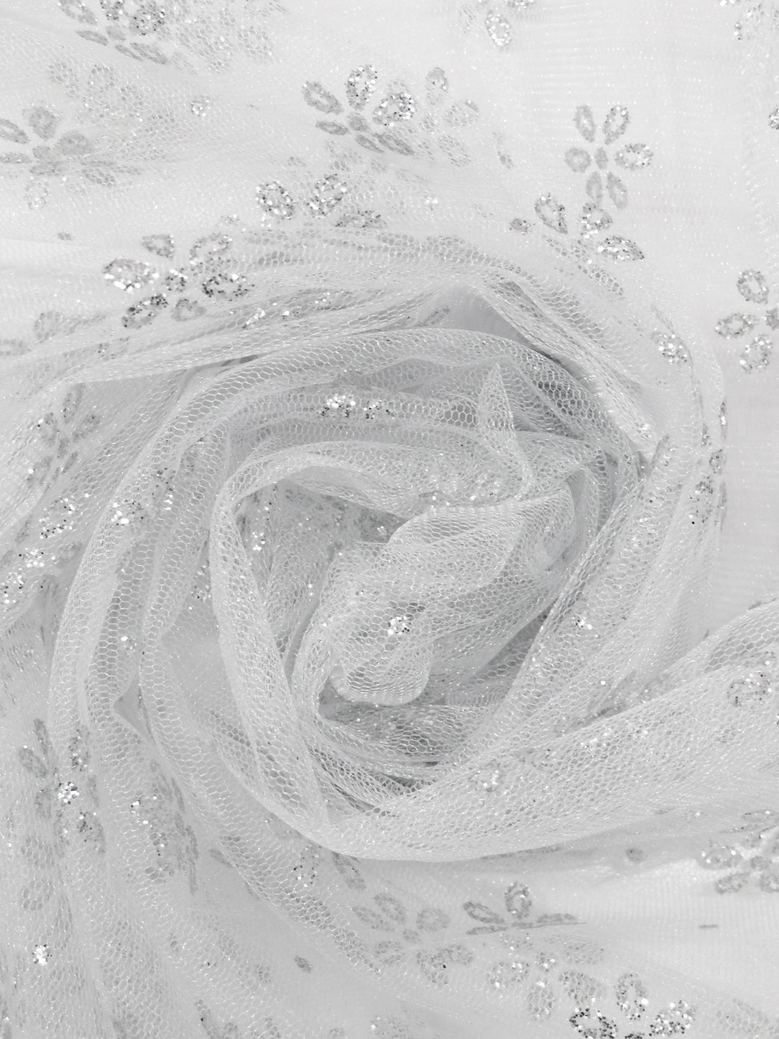 Silver 100% Nylon Floral & Dot Glitter Netting 60W