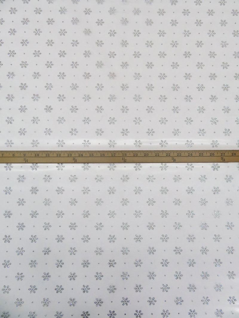 Silver 100% Nylon Floral & Dot Glitter Netting 60W