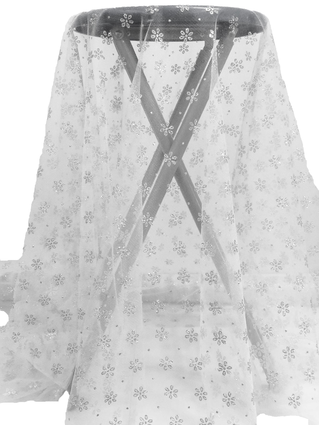 Silver 100% Nylon Floral & Dot Glitter Netting 60W