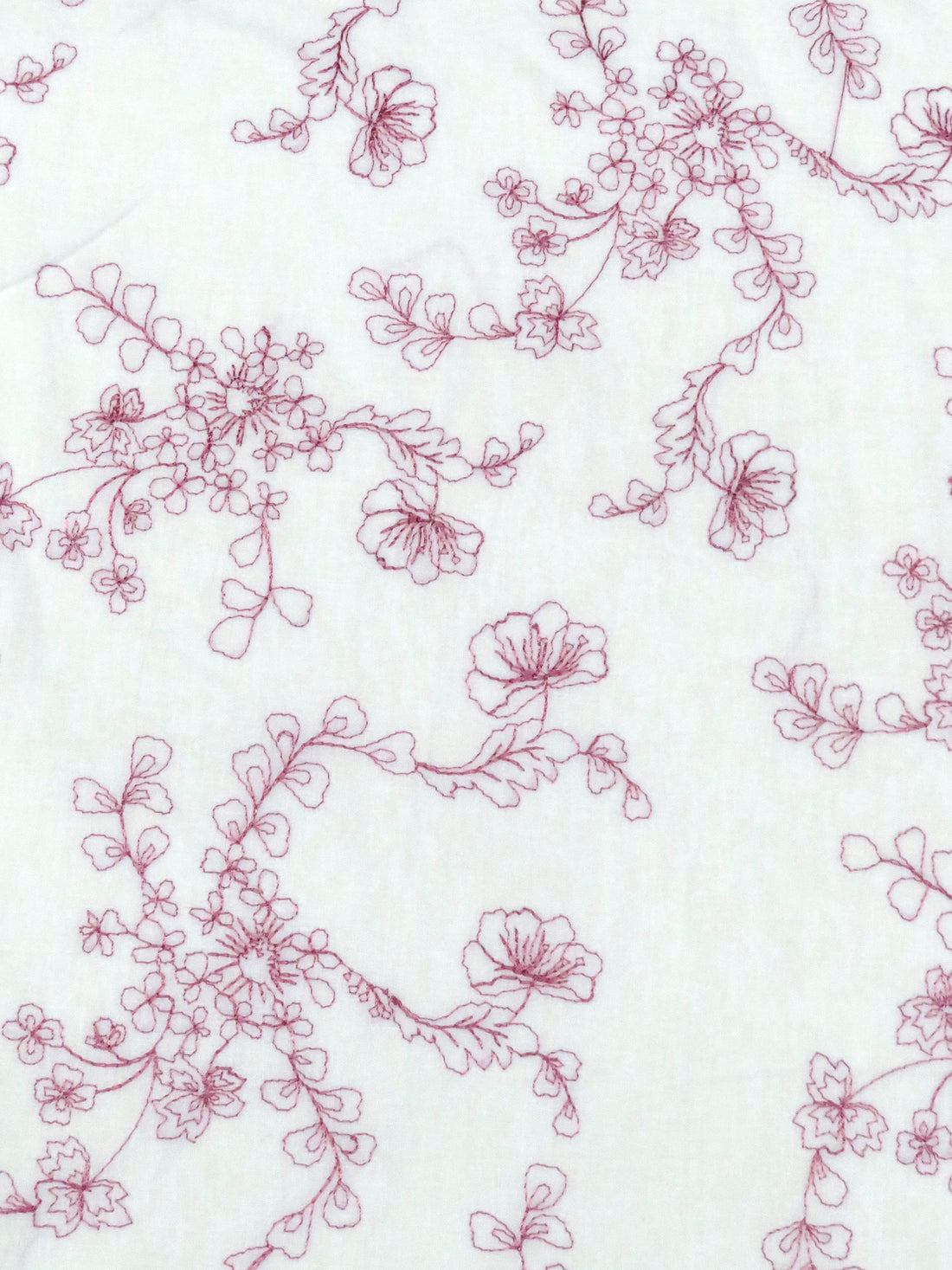 Antique White/Mauve Rose 100% Cotton Floral Embroidered Voile 56W