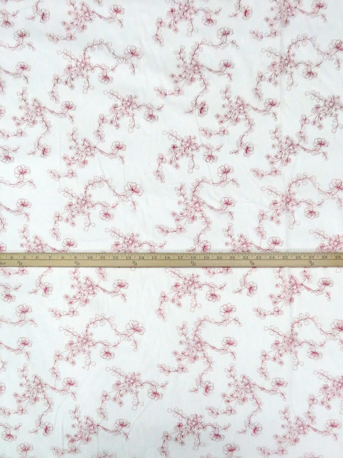 Antique White/Mauve Rose 100% Cotton Floral Embroidered Voile 56W