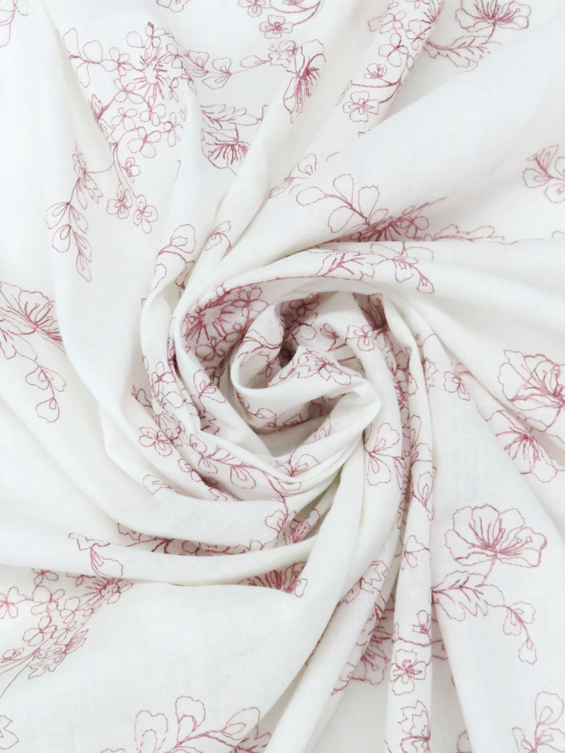 Antique White/Mauve Rose 100% Cotton Floral Embroidered Voile 56W