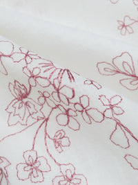 Antique White/Mauve Rose 100% Cotton Floral Embroidered Voile 56W