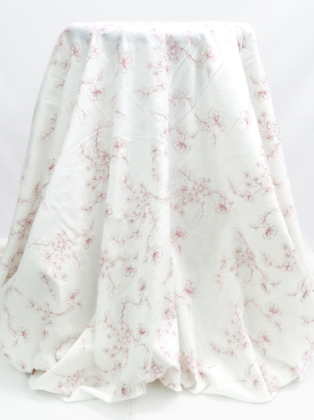 Antique White/Mauve Rose 100% Cotton Floral Embroidered Voile 56W