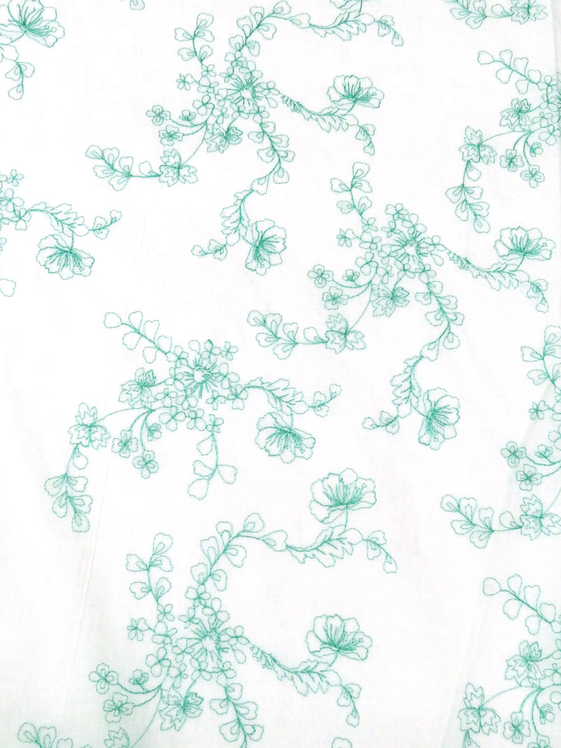 Whitesmoke/Caribbean Green 100% Cotton Floral Embroidered Voile 56W
